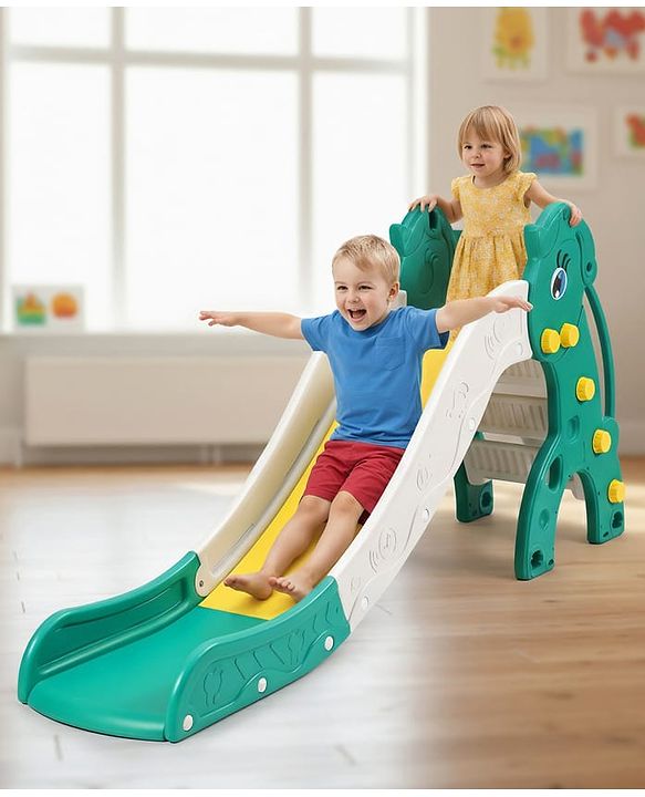 Babyhug 2-in-1 Penguine Slide With Basketball Hoop - Yellow & Blue| Smooth Slide Slide with Extended Landing| Indoor & Outdoor Active Play| Improves Motor Skills, Balance & Coordination| BIS Certified