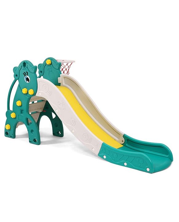 Babyhug 2-in-1 Penguine Slide With Basketball Hoop - Yellow & Blue| Smooth Slide Slide with Extended Landing| Indoor & Outdoor Active Play| Improves Motor Skills, Balance & Coordination| BIS Certified