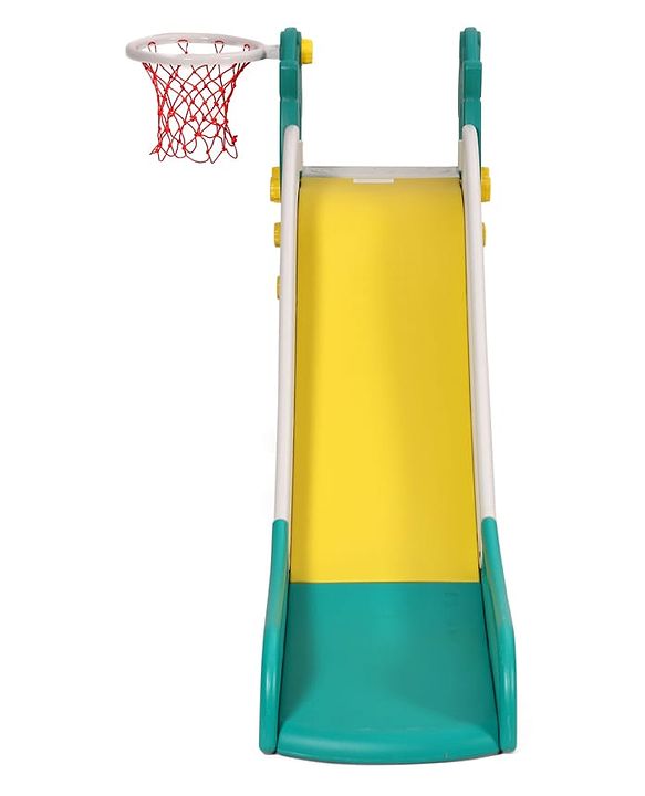 Babyhug 2-in-1 Penguine Slide With Basketball Hoop - Yellow & Blue| Smooth Slide Slide with Extended Landing| Indoor & Outdoor Active Play| Improves Motor Skills, Balance & Coordination| BIS Certified
