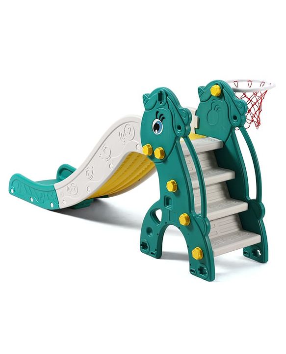 Babyhug 2-in-1 Penguine Slide With Basketball Hoop - Yellow & Blue| Smooth Slide Slide with Extended Landing| Indoor & Outdoor Active Play| Improves Motor Skills, Balance & Coordination| BIS Certified