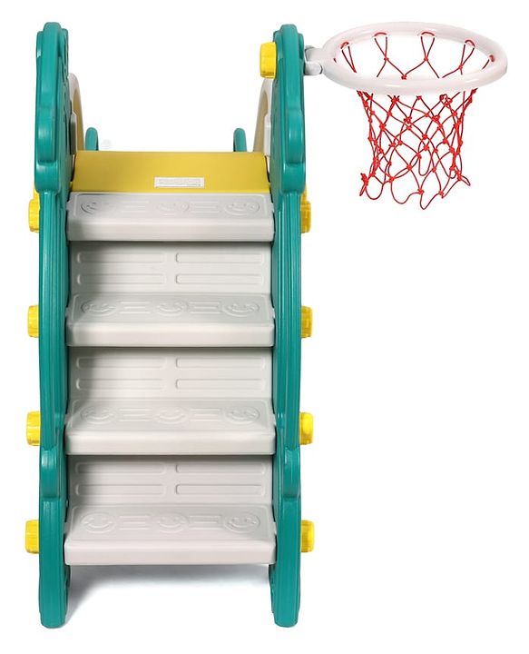 Babyhug 2-in-1 Penguine Slide With Basketball Hoop - Yellow & Blue| Smooth Slide Slide with Extended Landing| Indoor & Outdoor Active Play| Improves Motor Skills, Balance & Coordination| BIS Certified