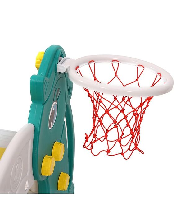 Babyhug 2-in-1 Penguine Slide With Basketball Hoop - Yellow & Blue| Smooth Slide Slide with Extended Landing| Indoor & Outdoor Active Play| Improves Motor Skills, Balance & Coordination| BIS Certified