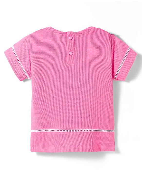 Babyhug Cotton Knit Half Sleeves Floral Embroidered Top - Pink