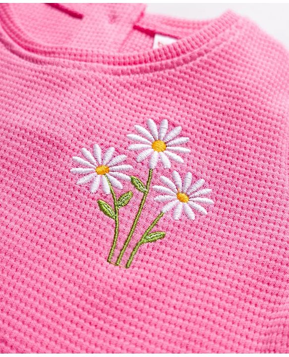 Babyhug Cotton Knit Half Sleeves Floral Embroidered Top - Pink