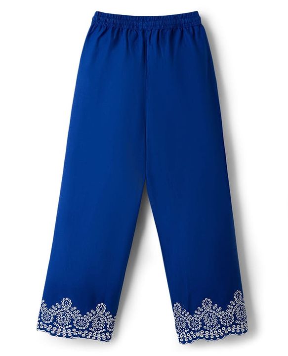 Pine Kids 100% Cotton Woven Full Sleeves Floral Embroidered Indo Western Set - Blue