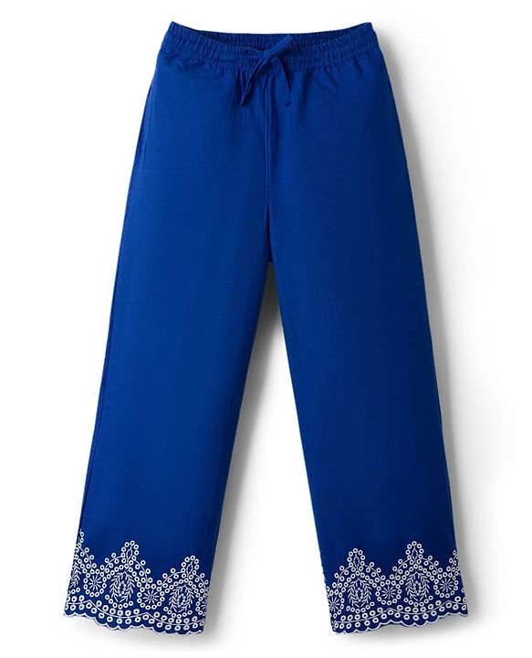 Pine Kids 100% Cotton Woven Full Sleeves Floral Embroidered Indo Western Set - Blue