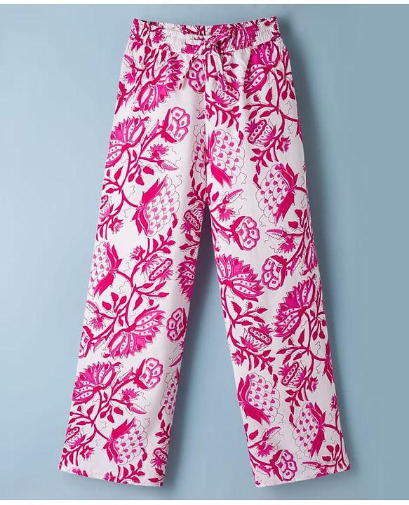 Pine Kids Viscose Woven Sleeveless Floral Printed Co-Ords  Indo Western Set - Pink & White