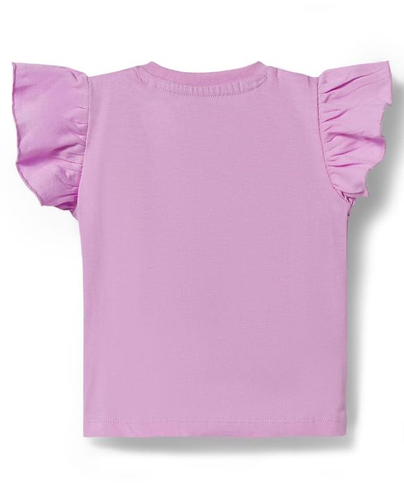 Babyhug Cotton Knit Half Frill Sleeves Floral Applique Top - Mauve