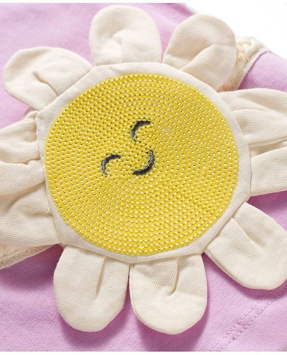 Babyhug Cotton Knit Half Frill Sleeves Floral Applique Top - Mauve