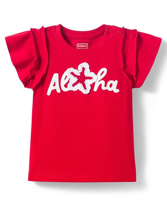 Babyhug Cotton Knit Half Sleeves Top With Starfish Applique - Red