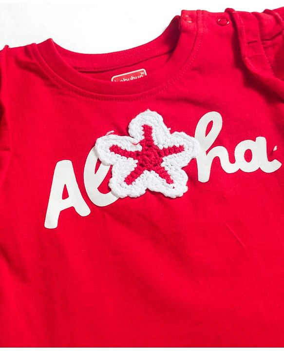 Babyhug Cotton Knit Half Sleeves Top With Starfish Applique - Red