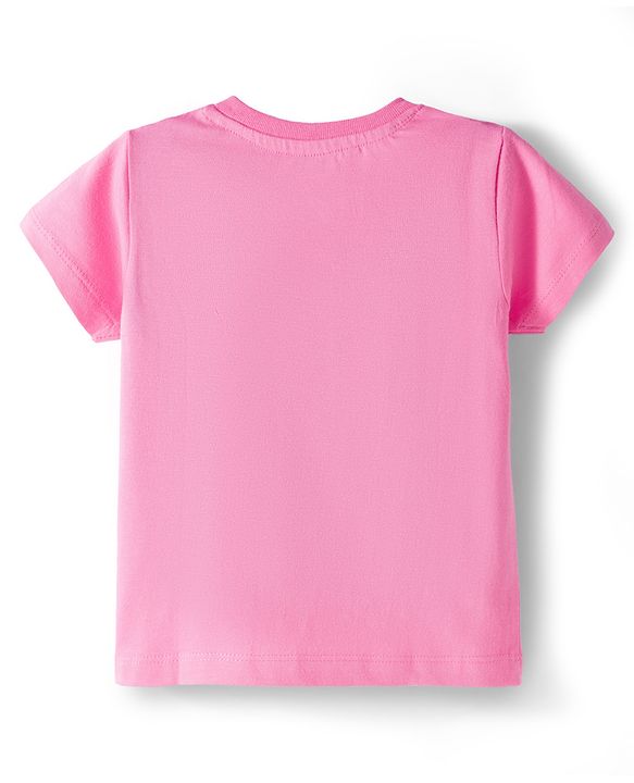 Babyhug Cotton Knit Half Sleeves Rhinestone Star Design Top -Pink