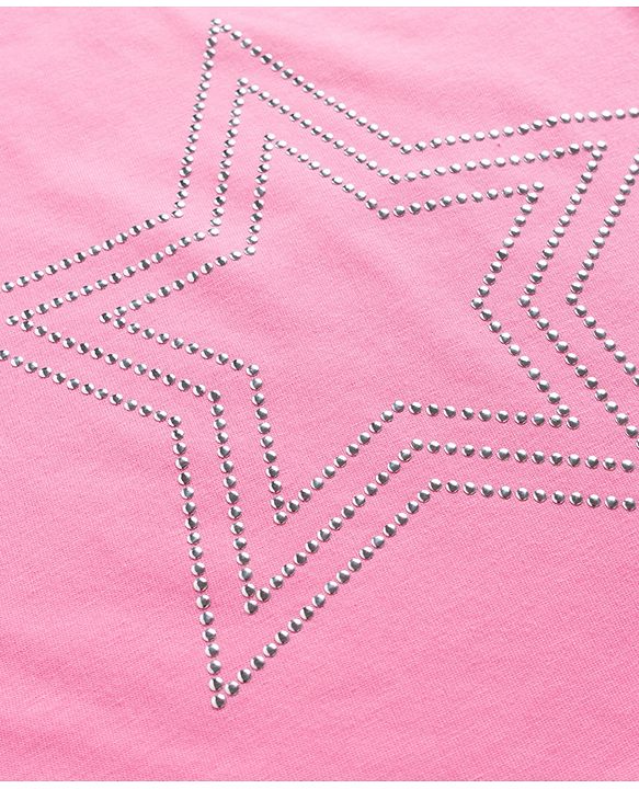 Babyhug Cotton Knit Half Sleeves Rhinestone Star Design Top -Pink