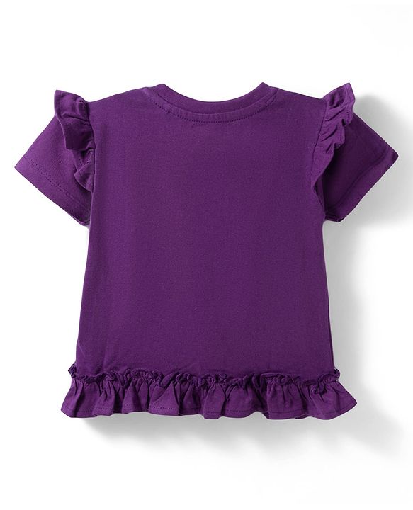 Babyhug Cotton Knit Half Sleeves Top With Floral & Butterfly Applique - Purple
