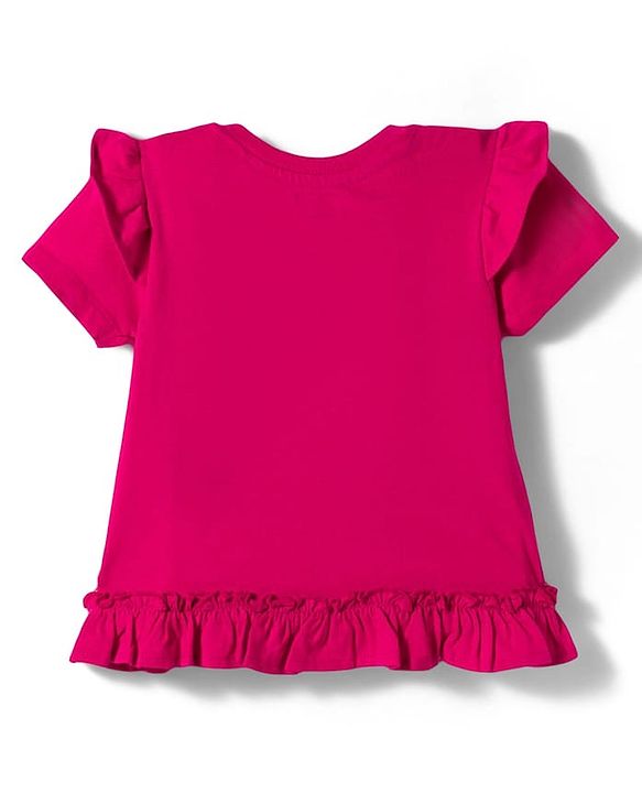 Babyhug Cotton Knit Half Sleeves Top With Embroidery & Applique - Dark Pink