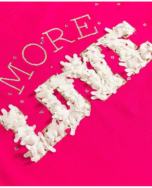 Babyhug Cotton Knit Half Sleeves Top With Embroidery & Applique - Dark Pink