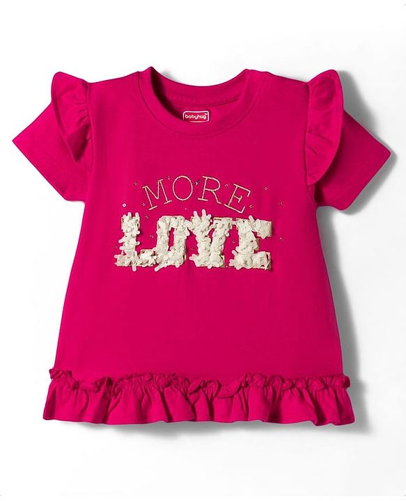 Babyhug Cotton Knit Half Sleeves Top With Embroidery & Applique - Dark Pink