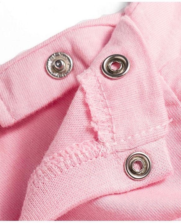 Babyhug 100% Cotton Knit Half Frill Sleeves Top With Floral Embroidery Detailing - Pink