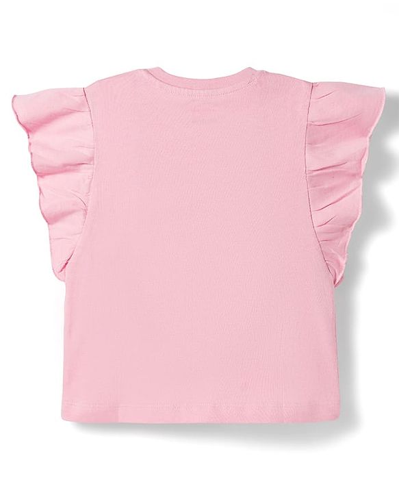 Babyhug 100% Cotton Knit Half Frill Sleeves Top With Floral Embroidery Detailing - Pink