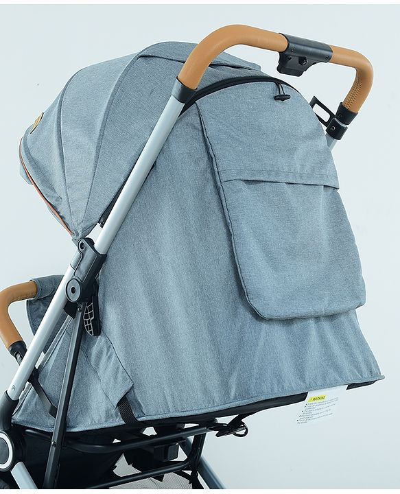 Babyhug AeroGlide Compact Fold Baby Stroller  Grey| One-Hand Fold Safety Harness Reclining Seat Concealed Linked Brake Integrated Trolley Handle Air-cabin Friendly Suspension Wheel 03 Years Grey