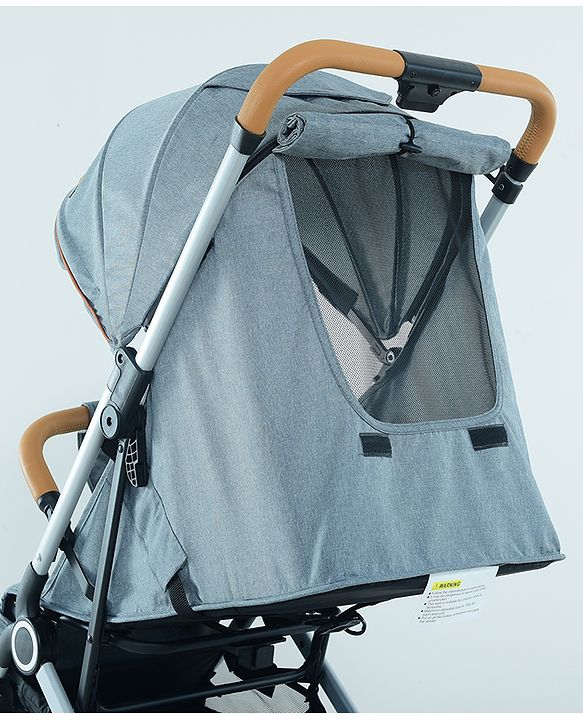 Babyhug AeroGlide Compact Fold Baby Stroller  Grey| One-Hand Fold Safety Harness Reclining Seat Concealed Linked Brake Integrated Trolley Handle Air-cabin Friendly Suspension Wheel 03 Years Grey