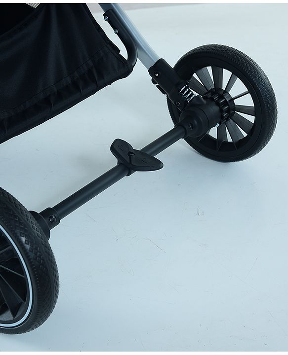 Babyhug AeroGlide Compact Fold Baby Stroller  Grey| One-Hand Fold Safety Harness Reclining Seat Concealed Linked Brake Integrated Trolley Handle Air-cabin Friendly Suspension Wheel 03 Years Grey