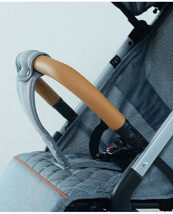 Babyhug AeroGlide Compact Fold Baby Stroller  Grey| One-Hand Fold Safety Harness Reclining Seat Concealed Linked Brake Integrated Trolley Handle Air-cabin Friendly Suspension Wheel 03 Years Grey