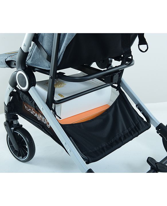 Babyhug AeroGlide Compact Fold Baby Stroller  Grey| One-Hand Fold Safety Harness Reclining Seat Concealed Linked Brake Integrated Trolley Handle Air-cabin Friendly Suspension Wheel 03 Years Grey