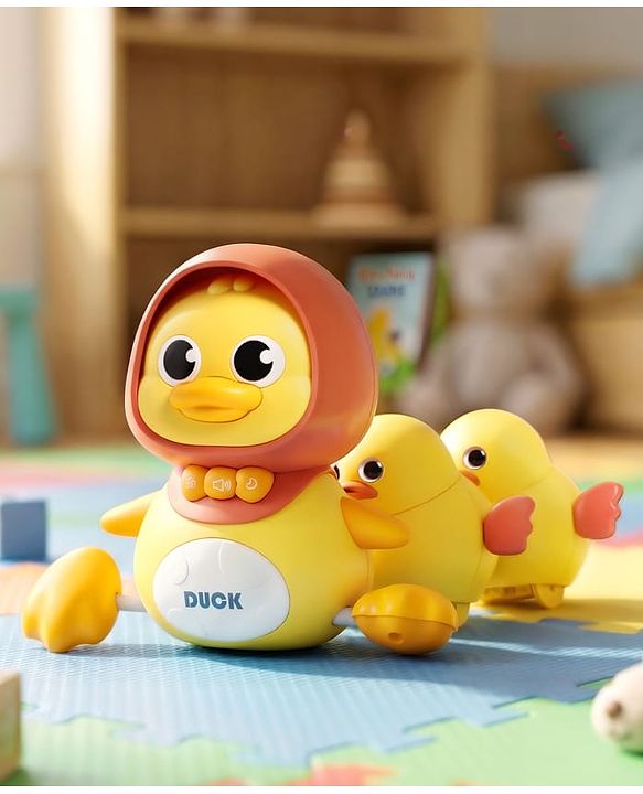 Babyhug Magnetic Crawling Duck Toy Set - Yellow| Music & LED Lights| Dancing Mother Duck| Visual & Auditory Development| Battery Operated| Encourages Crawling| BIS Certified| Gifting Option for 6M+