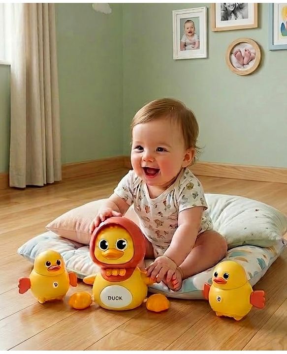 Babyhug Magnetic Crawling Duck Toy Set - Yellow| Music & LED Lights| Dancing Mother Duck| Visual & Auditory Development| Battery Operated| Encourages Crawling| BIS Certified| Gifting Option for 6M+
