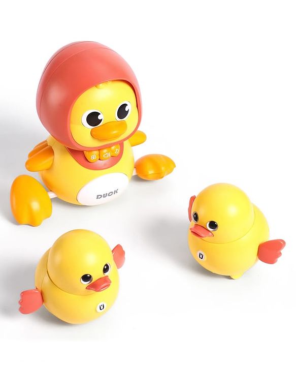 Babyhug Magnetic Crawling Duck Toy Set - Yellow| Music & LED Lights| Dancing Mother Duck| Visual & Auditory Development| Battery Operated| Encourages Crawling| BIS Certified| Gifting Option for 6M+