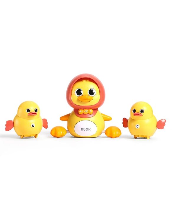 Babyhug Magnetic Crawling Duck Toy Set - Yellow| Music & LED Lights| Dancing Mother Duck| Visual & Auditory Development| Battery Operated| Encourages Crawling| BIS Certified| Gifting Option for 6M+
