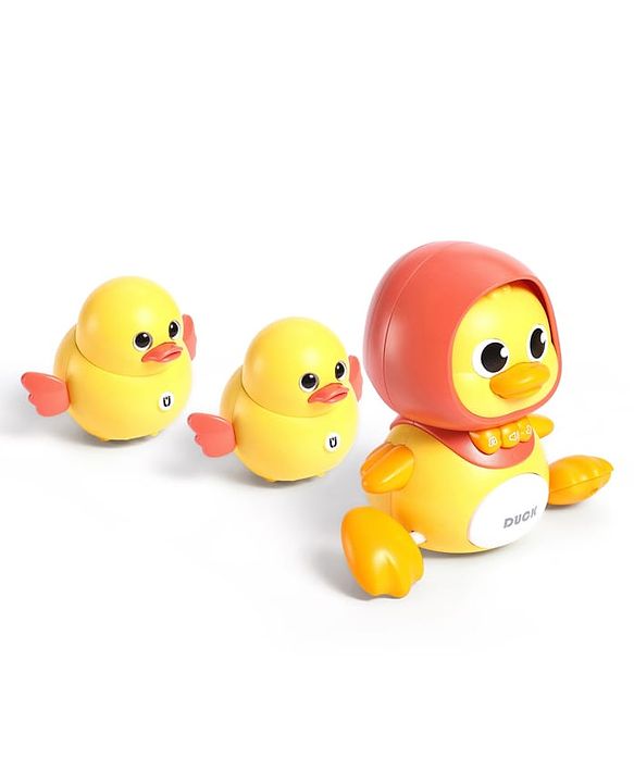 Babyhug Magnetic Crawling Duck Toy Set - Yellow| Music & LED Lights| Dancing Mother Duck| Visual & Auditory Development| Battery Operated| Encourages Crawling| BIS Certified| Gifting Option for 6M+