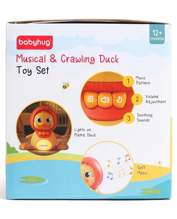 Babyhug Magnetic Crawling Duck Toy Set - Yellow| Music & LED Lights| Dancing Mother Duck| Visual & Auditory Development| Battery Operated| Encourages Crawling| BIS Certified| Gifting Option for 6M+
