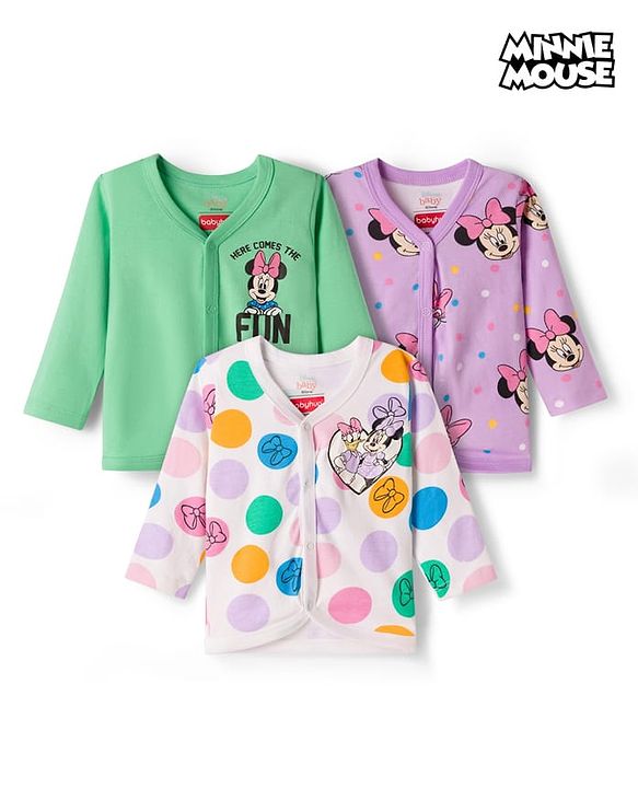Babyhug Disney 100% Cotton Knit Full Sleeves Jhablas With Minnie & Friends Graphics Pack Of  3 - Multicolour