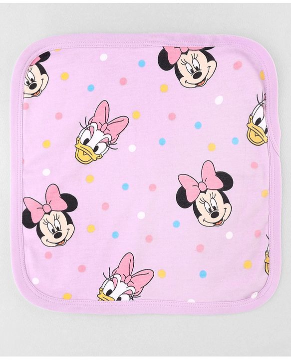 Babyhug Disney Hand & Face Towel with Minnie & Friends Graphic L 33  X B 33 cm Pack of 3 - Pink White & Sea Green