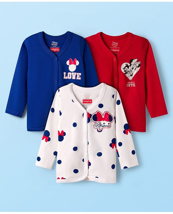 Babyhug Disney 100% Cotton Knit  Full Sleeves Front Open Jhablas With Minnie Mouse Graphic Pack of 3 - Multicolour