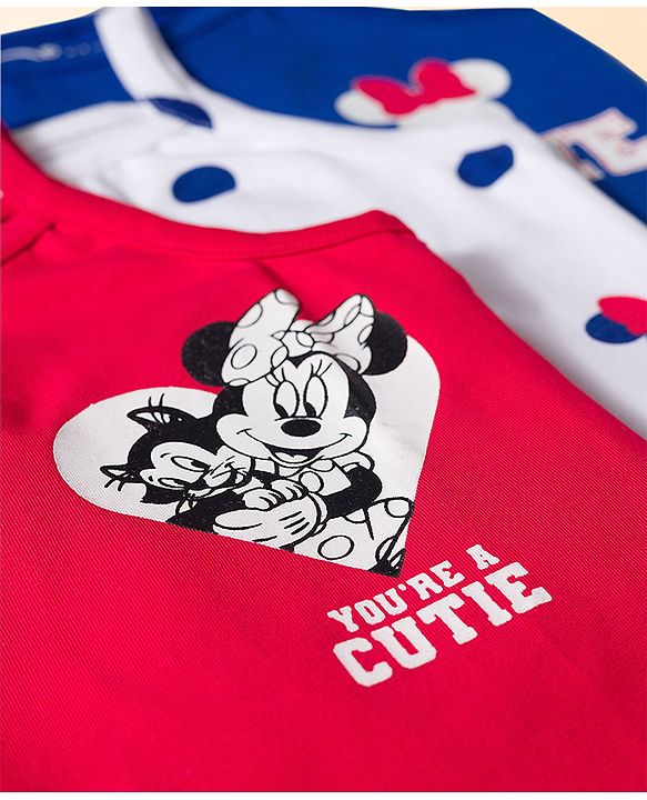 Babyhug Disney Lycra Knit Sleeveless Slips With Minnie Mouse Graphics Pack Of 3 - Blue, White and Red