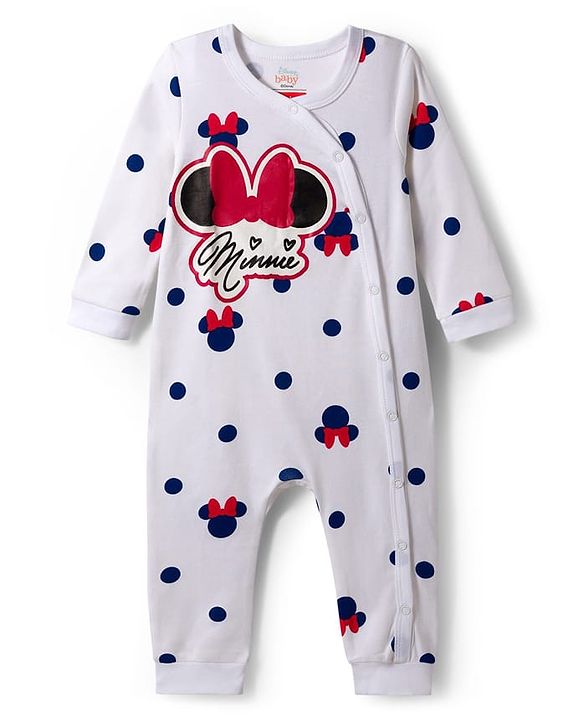 Babyhug Disney Interlock Knit Full Sleeves Romper with Minnie Mouse Graphic Pack of 3- Red Blue & White