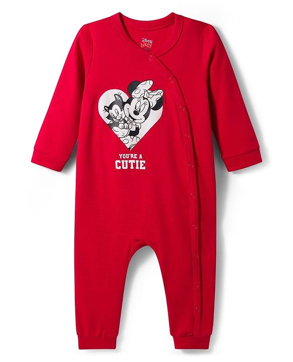 Babyhug Disney Interlock Knit Full Sleeves Romper with Minnie Mouse Graphic Pack of 3- Red Blue & White