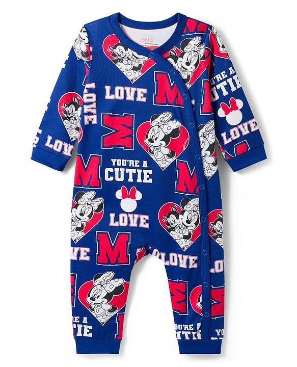 Babyhug Disney Interlock Knit Full Sleeves Romper with Minnie Mouse Graphic Pack of 3- Red Blue & White