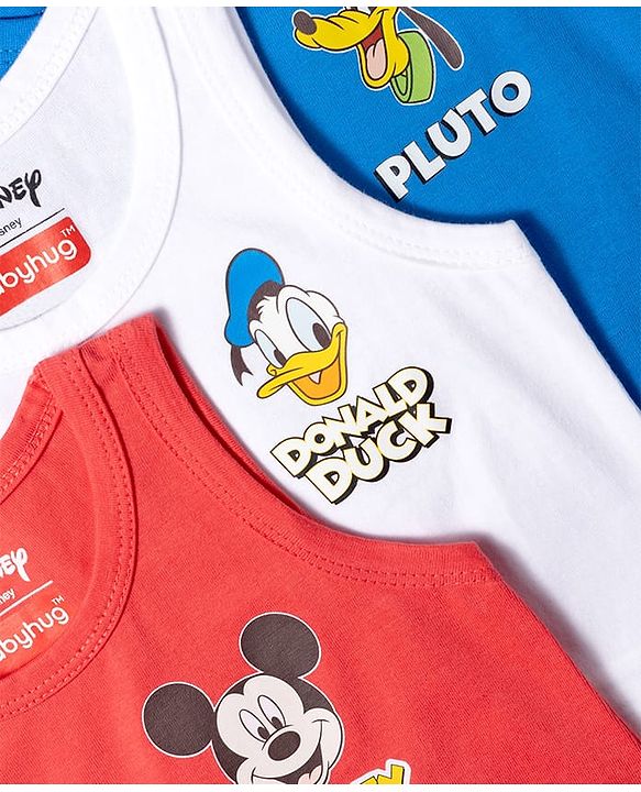 Babyhug Disney Single Jersey Knit Sleeveless Vests With Mickey Mouse And Friends Print Pack of 3 - Multicolor