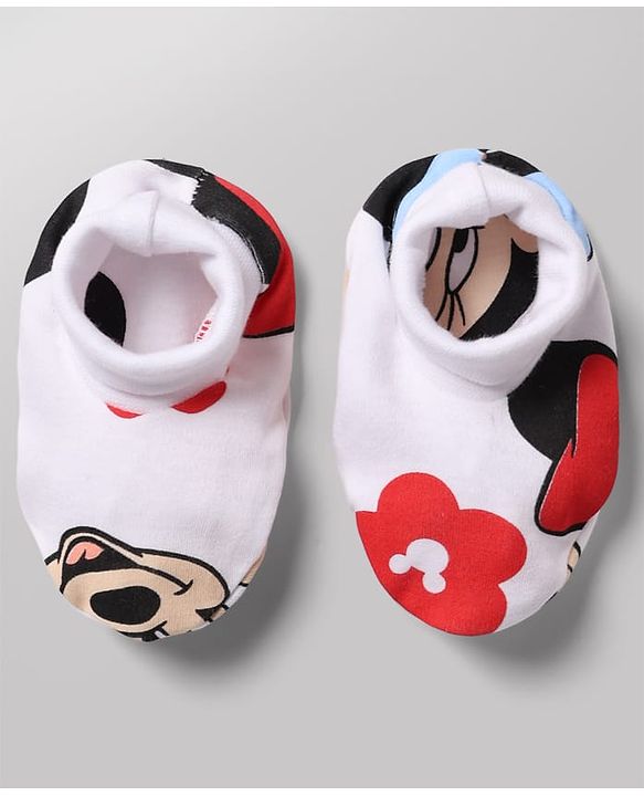 Babyhug Disney 100% Cotton Interlock Knit Full Sleeves Frock Style Onesie with Cap, Mitten and Booties with Minnie Mouse Graphic & Floral Print - White