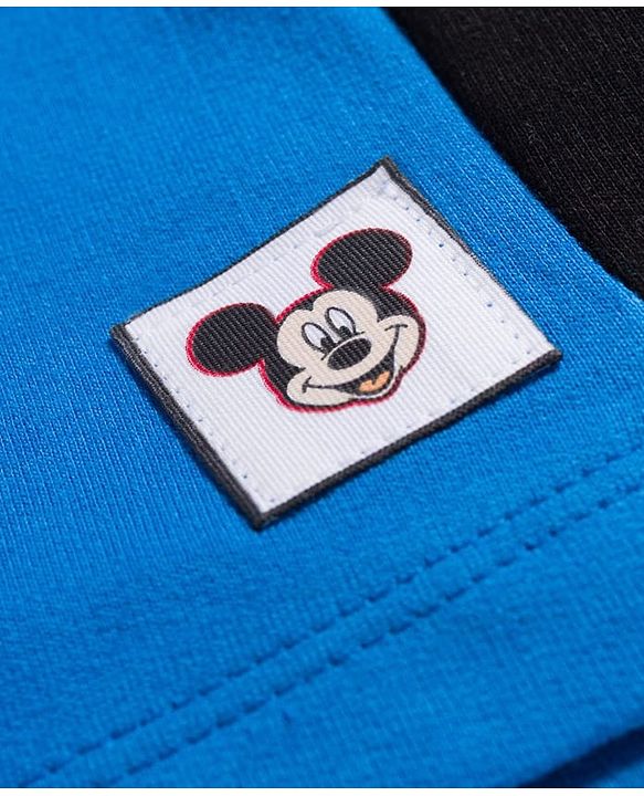 Babyhug Disney Terry Knit Above Knee Length Shorts with Mickey Mouse Graphic - Blue