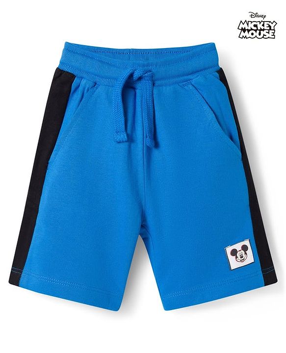 Babyhug Disney Terry Knit Above Knee Length Shorts with Mickey Mouse Graphic - Blue