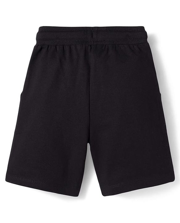 Babyhug Disney Terry Knit Above Knee Length Shorts with Mickey Mouse Graphic - Black