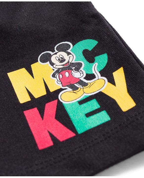 Babyhug Disney Terry Knit Above Knee Length Shorts with Mickey Mouse Graphic - Black