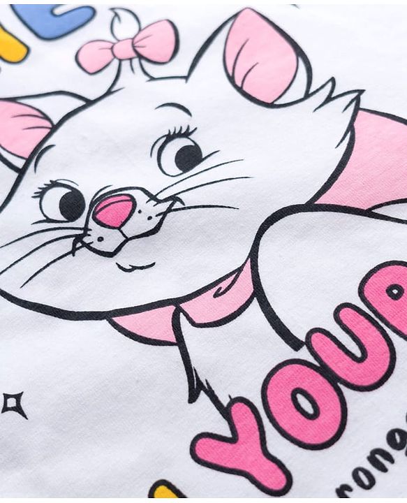 Babyhug Disney Single Jersey Knit Full Sleeves T-Shirt & Pyjama Night Suit With Marie Graphics - White & Red