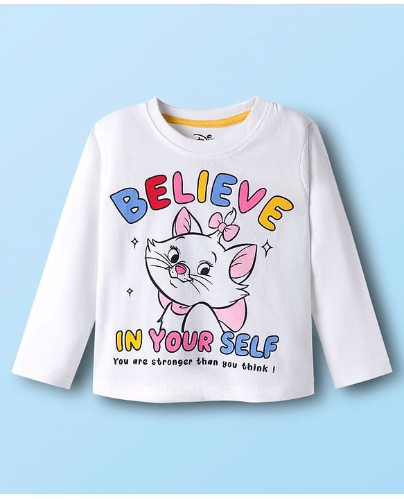 Babyhug Disney Single Jersey Knit Full Sleeves T-Shirt & Pyjama Night Suit With Marie Graphics - White & Red