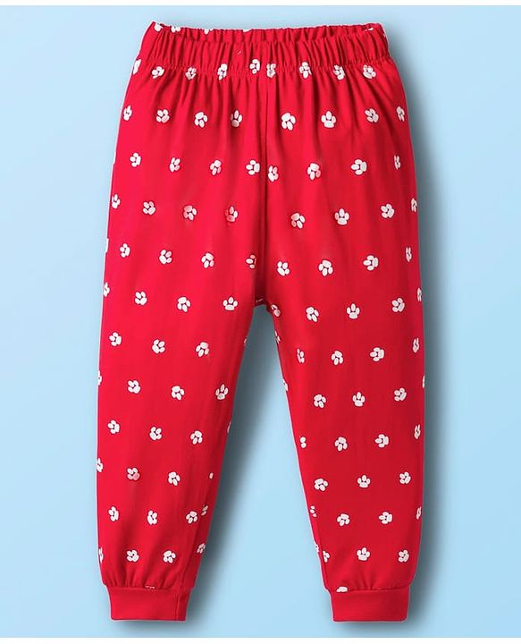 Babyhug Disney Single Jersey Knit Full Sleeves T-Shirt & Pyjama Night Suit With Marie Graphics - White & Red